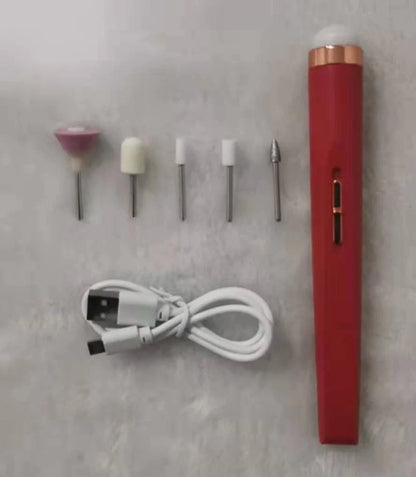 Cordless electric nail polisher set with USB charging, LED light, and multiple grinding heads for manicure and pedicure