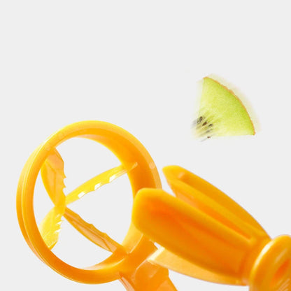 Manual tomato slicer with serrated knife for even dicing, available in red and yellow
