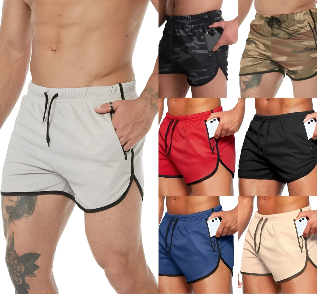 Men's cotton fitness shorts with drawstring mid waist in solid colour, available in multiple colour options