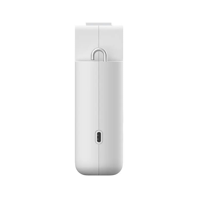 White automatic curtain opener and closer device with USB charging cable.