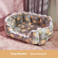 Four Seasons removable washable warm dog sofa pet cushion in gray with small flowers
