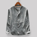 Men's solid colour casual shirt in a cotton and linen blend, shown in dark blue.