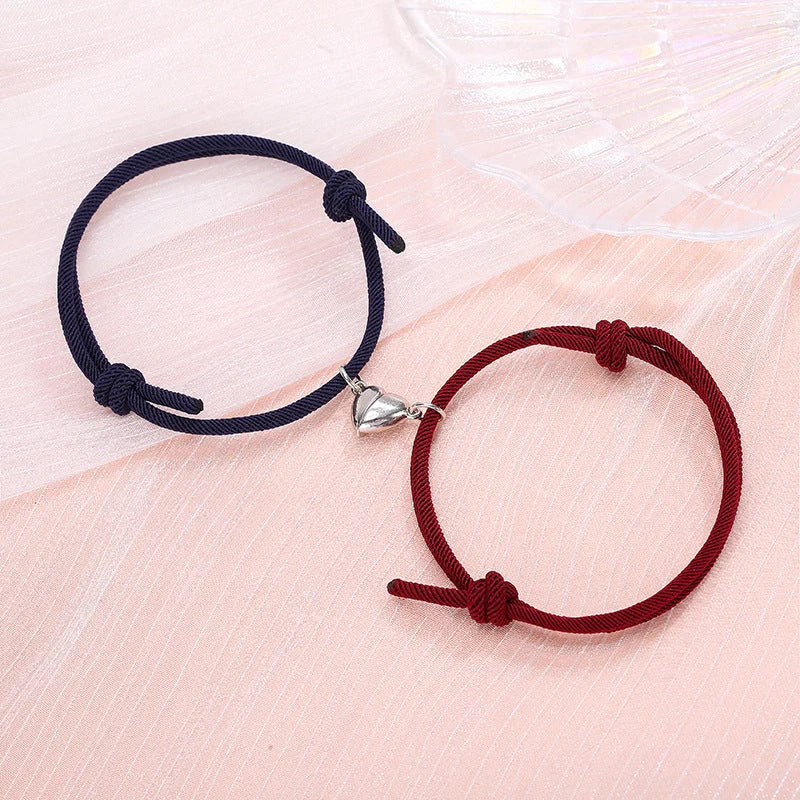Simple Alloy Love Magnets Couple Bracelets in various colours with heart-shaped design