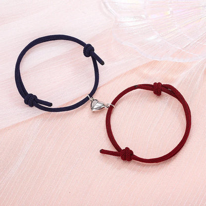 Simple Alloy Love Magnets Couple Bracelets in various colours with heart-shaped design