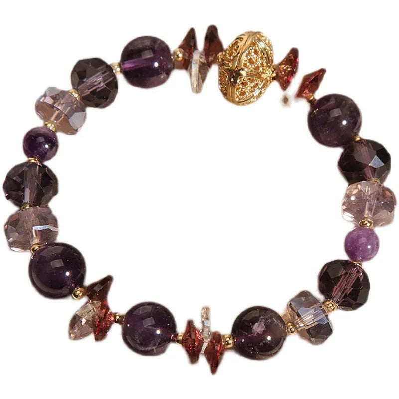 Purple crystal bracelet with pumpkin lucky beads and rhinestone wind chimes design for women.
