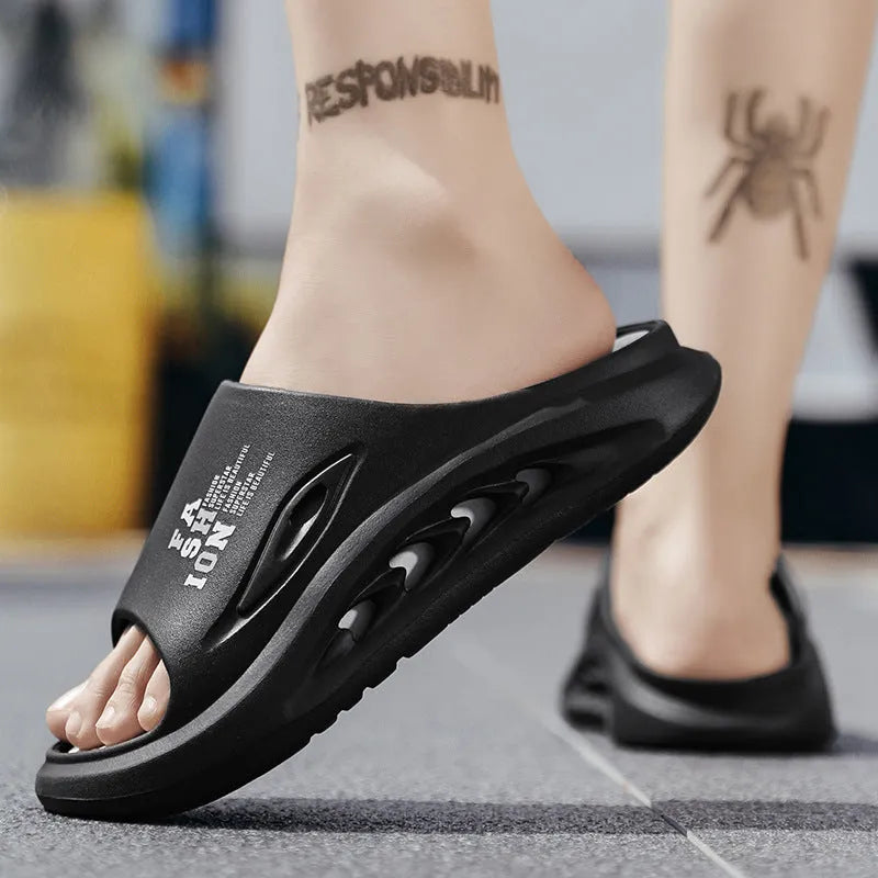 Men's colour blocked EVA slippers with thick sole in black, grey or white/green options