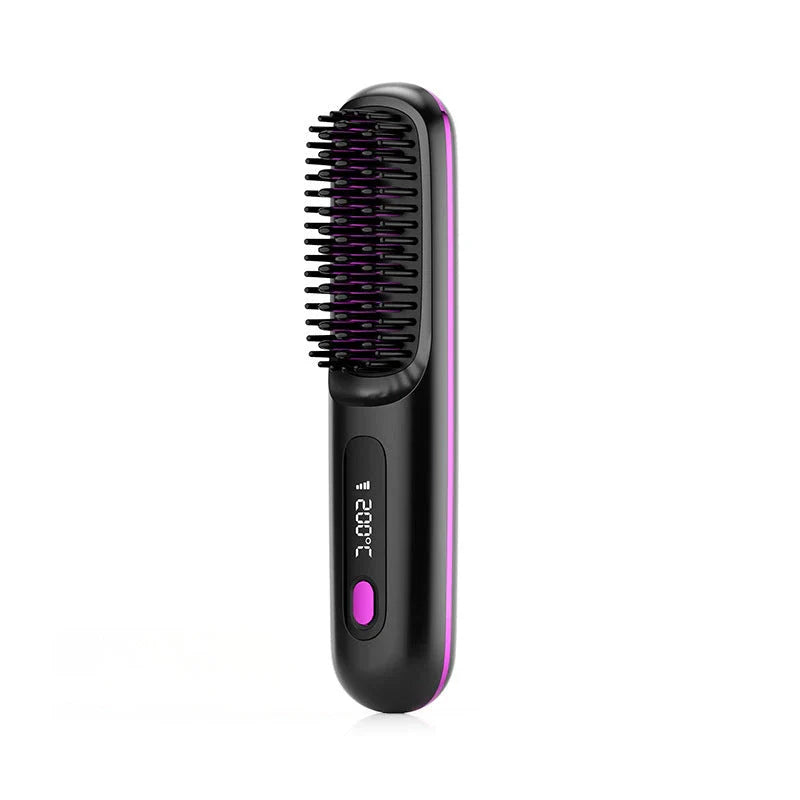 Cordless hair straightening brush with fast heating, long-lasting battery, and USB charging capabilities