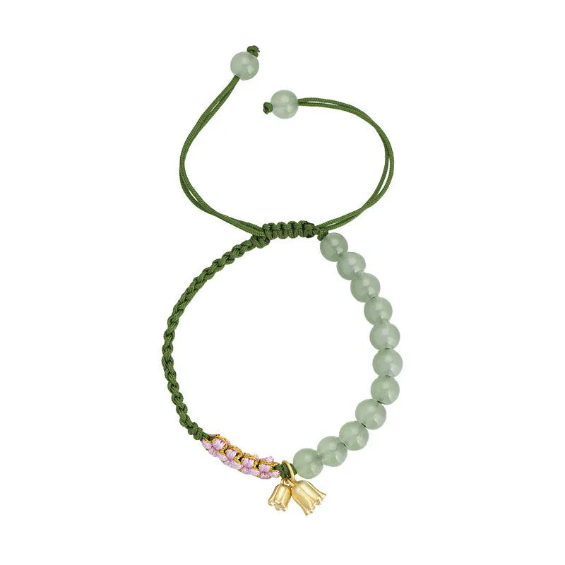 Red rope hand-woven bracelet with lily carrying strap design and national style floral elements for women