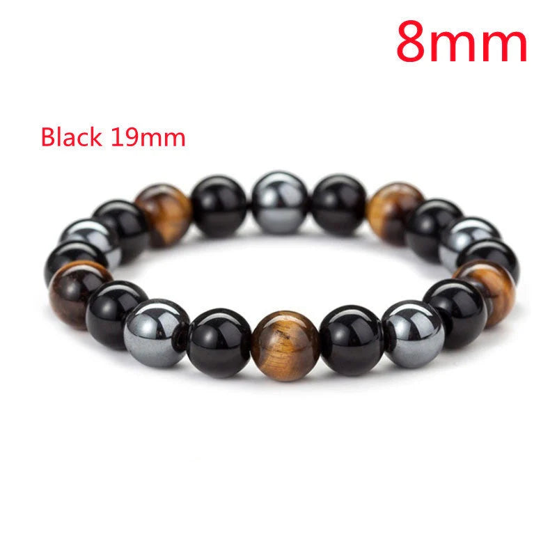 Hand-woven tiger eye stone bracelet in natural colours, showcasing unique texture and geometric design.