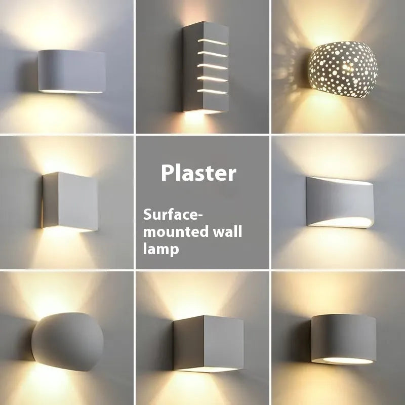 Simple Nordic plaster wall lamp with ABS shade mounted on a light-coloured wall