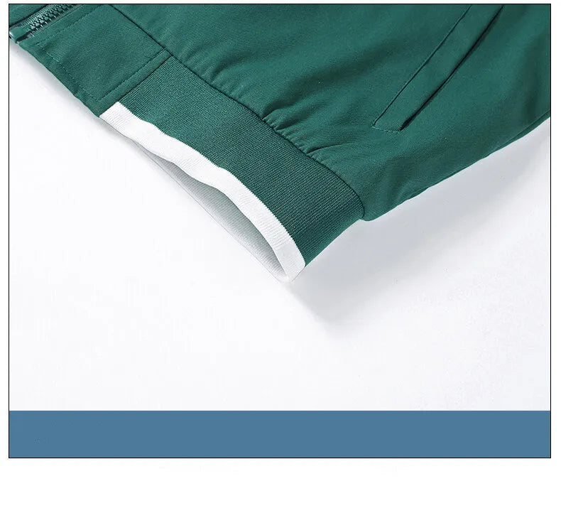 Men's plus size Korean style fitted stand collar long sleeve plain polyester casual jacket in green