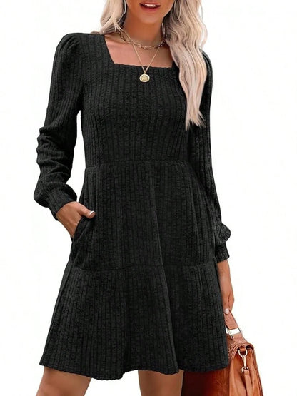 Solid colour round neck knitted dress sweater with long sleeves in various colours