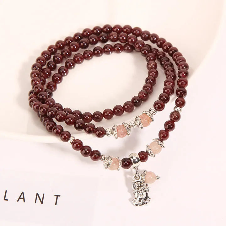 Women's wine red garnet crystal flower bracelet with bohemian styling