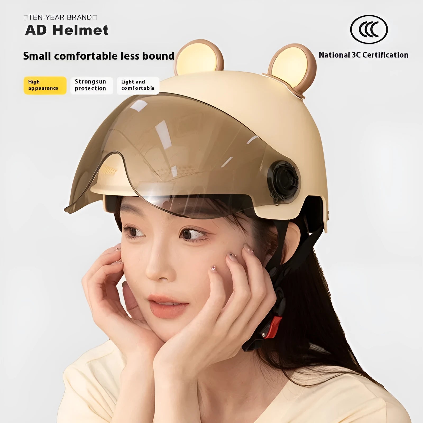 Electric bicycle helmet ABS hard shell adult commuter four seasons universal with visor in cream white