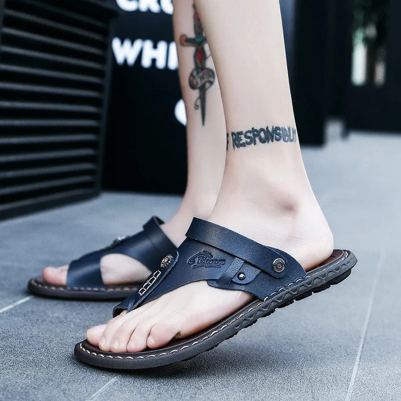 Men's all-match beach sandals in blue with PU upper and rubber sole