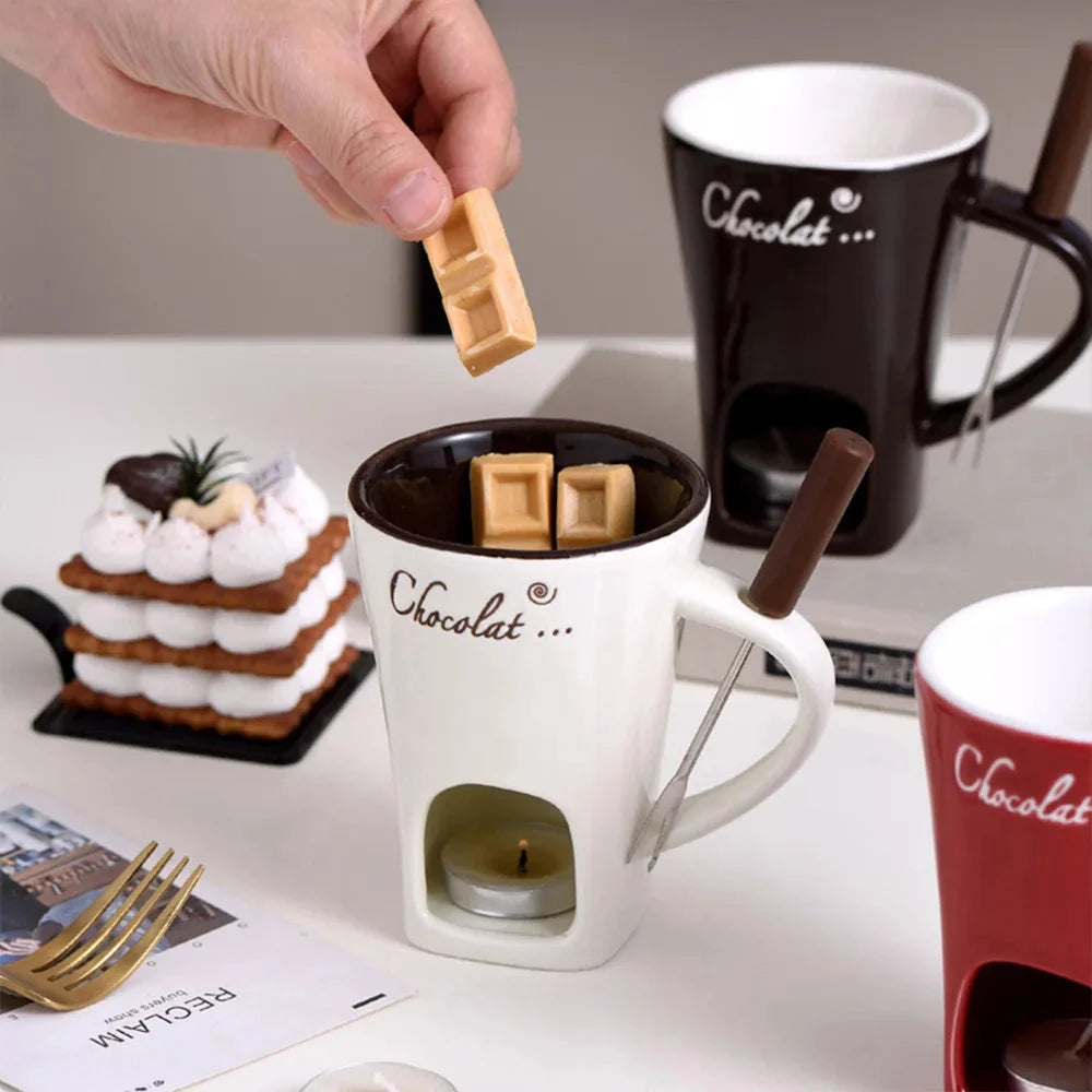 Mini fondue pots set in Nordic style design for chocolate, cheese, and ice cream