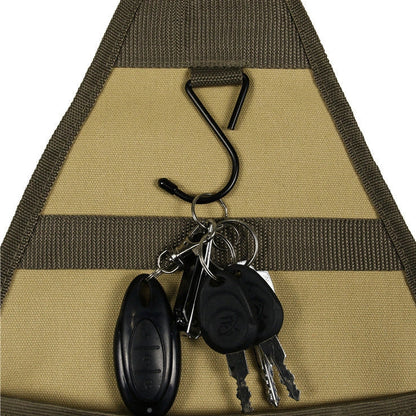 Camping tableware storage bag with 44x38cm dimensions and hanging feature for outdoor utensil organisation