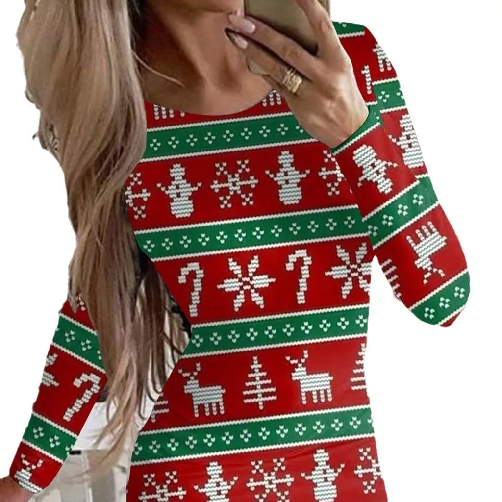 Women's Christmas printed dress with animal pattern and floral design in tight-fitting hip skirt style