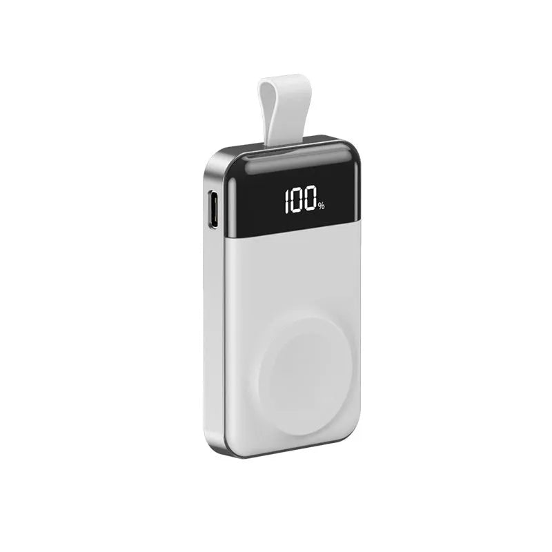 Silver mini portable magnetic power bank with digital display and 2000 mAh capacity