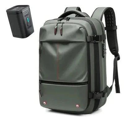 Men's business travel backpack with vacuum compression and multiple compartments