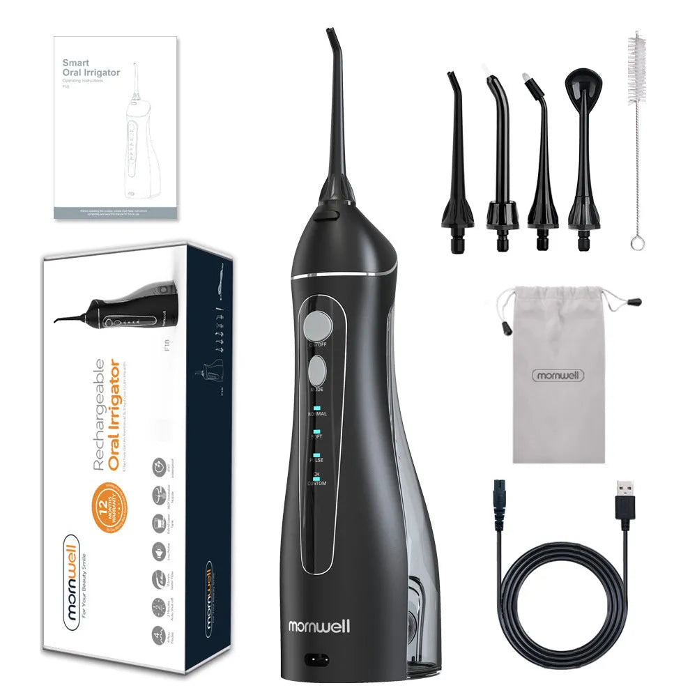 Black Prooral Mornwell portable oral irrigator with water reservoir and charging base