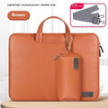 Black PU leather laptop bag with integrated power bank for a 15-inch notebook.