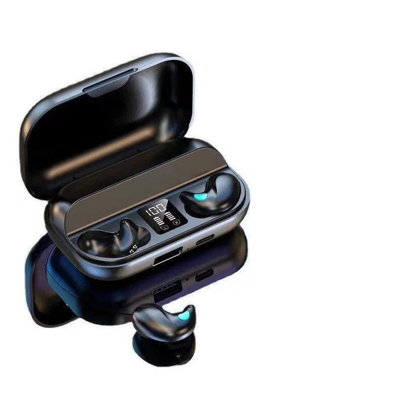 X57 Mini Sleep Bluetooth Headset plastic earplug in black with digital display and low-latency gaming support