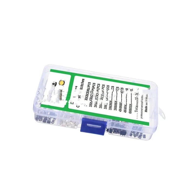 Box containing 250 industrial SMT touch switch buttons for circuit board assembly