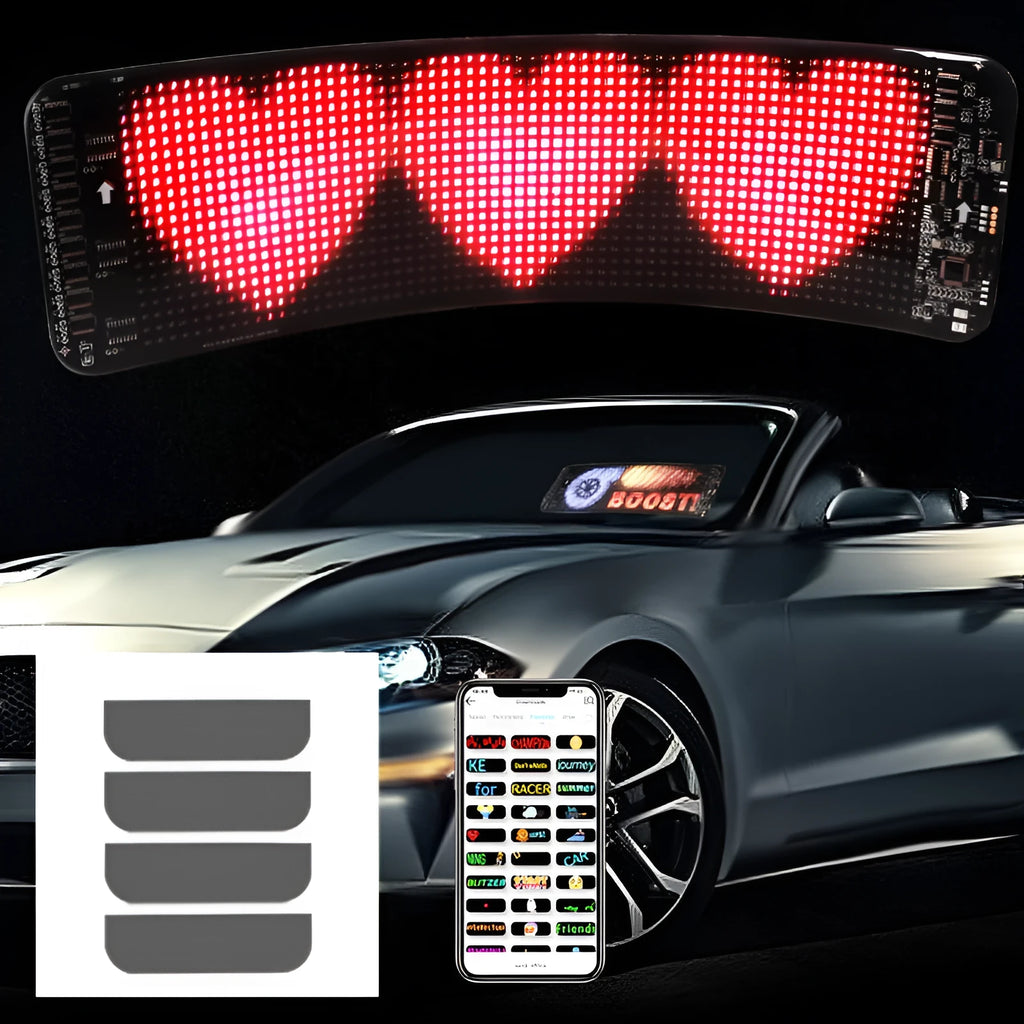 Flexible black Bluetooth LED screen for car rear windshield display with USB cable