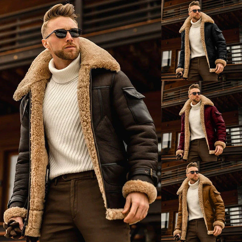 A warm, military-style tactical jacket with a fur collar, suitable for winter weather