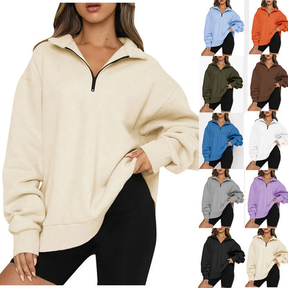 Women's zip turndown collar sweatshirt in various colours