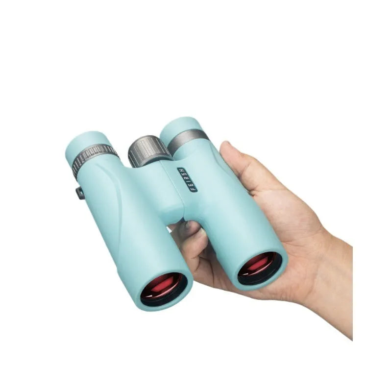 10x32 binoculars with wine red film finish showing grey and blue colour options