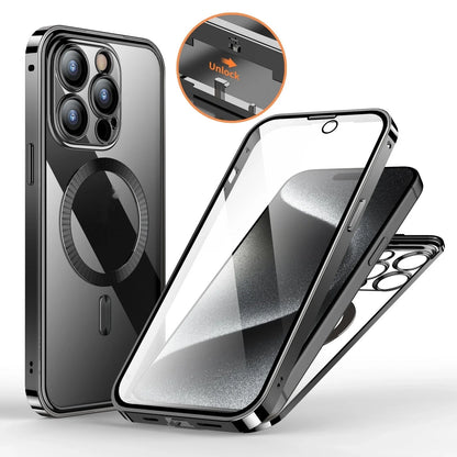 Metal buckle magnetic wireless charging full cover phone case for iPhone models in various colors