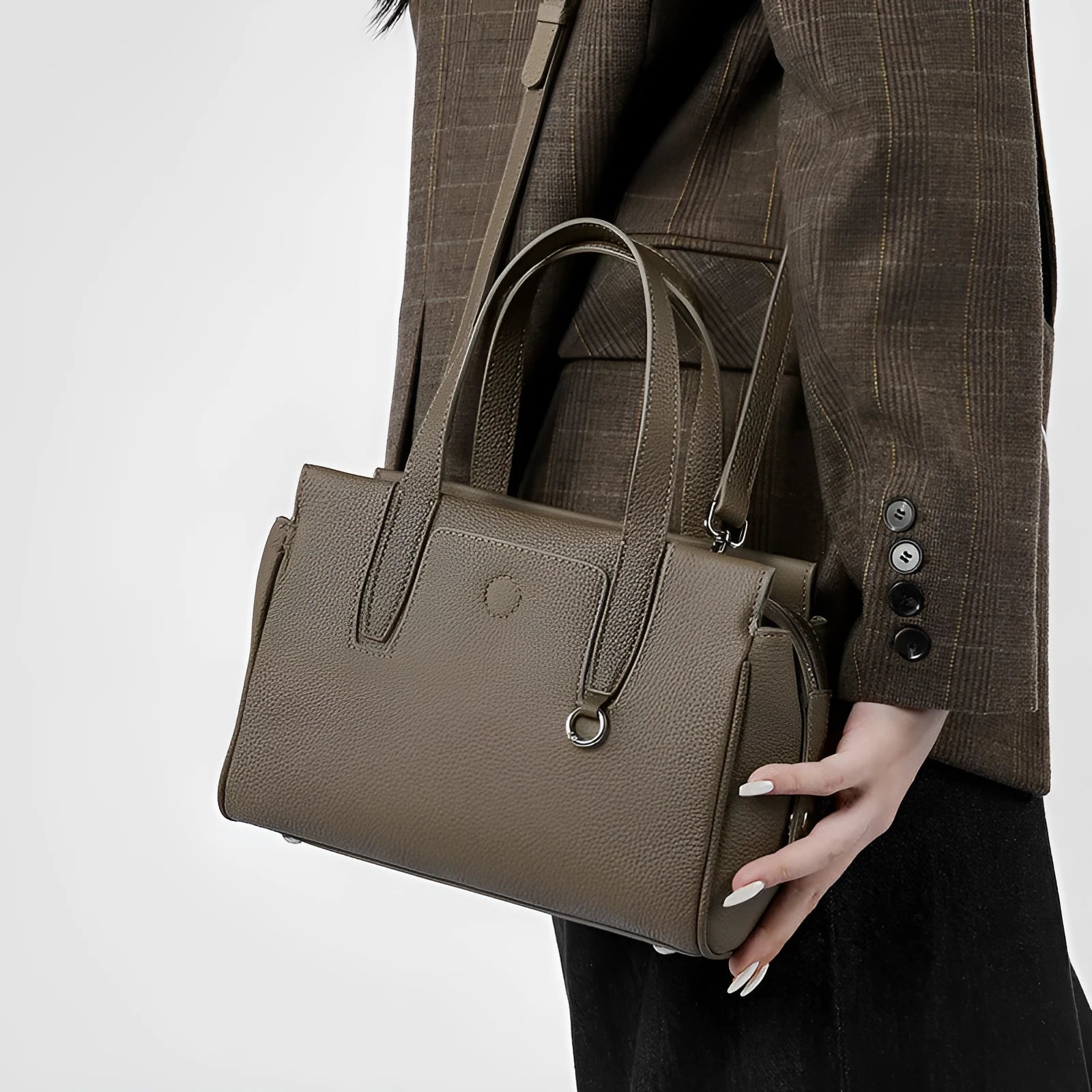 Genuine cowhide leather crossbody bag in horizontal square design with single shoulder strap