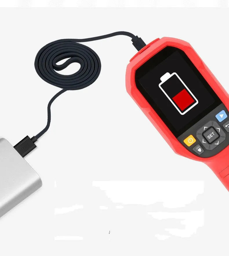 UTi series handheld infrared thermal imager displaying a thermal image on its screen.
