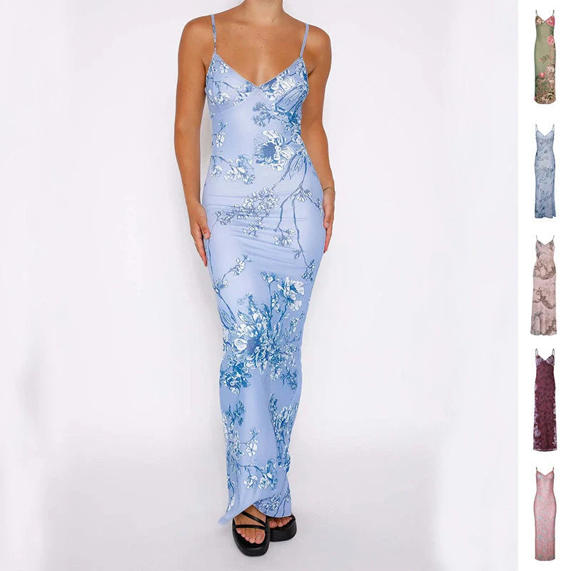 Y2K Slim Flowers Printing Slip Dress for Women - Summer Beach Wear in various colours