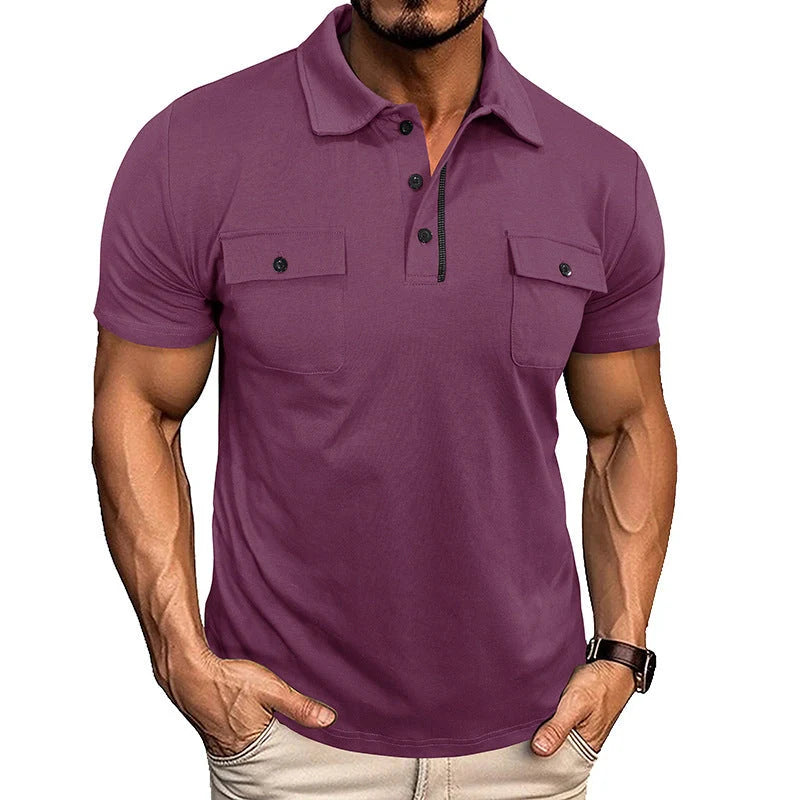 Men's summer lapel button polo shirt with pockets in various colours