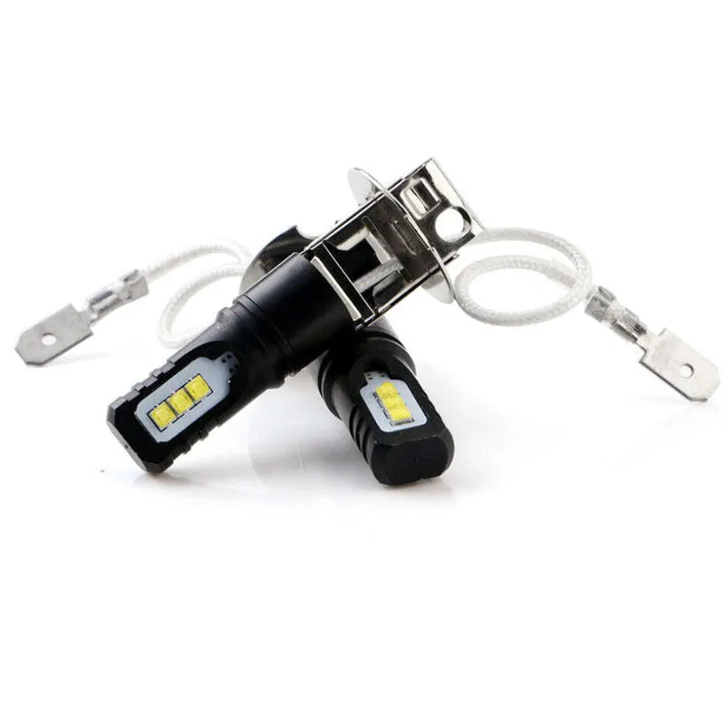 Aluminium alloy car fog lamp bulb for H3 and H1 fittings with white light.
