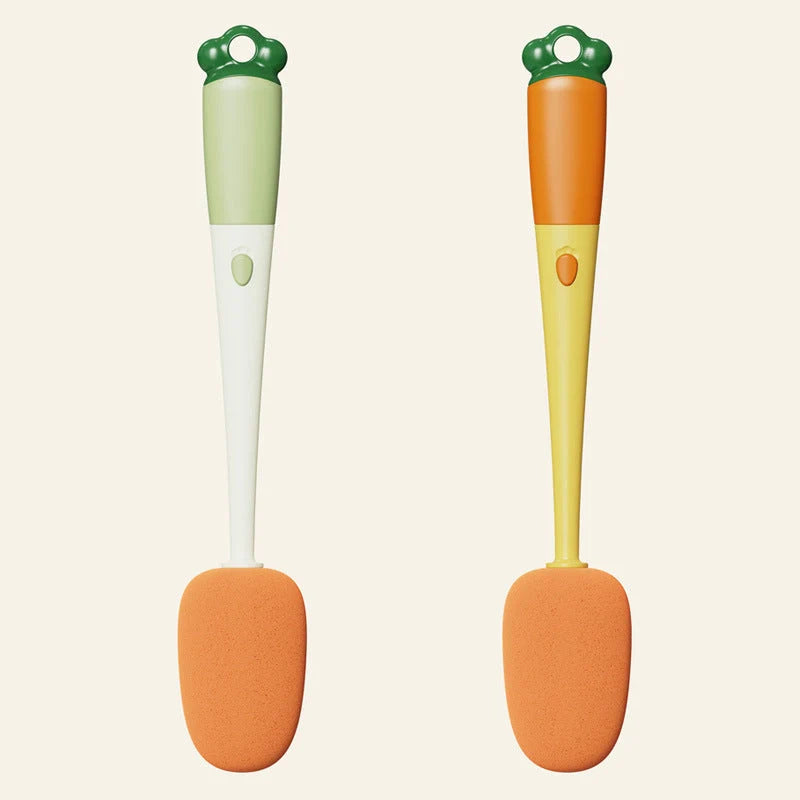 3-in-1 kitchen cleaning brush with carrot design, long handle, and three brush types