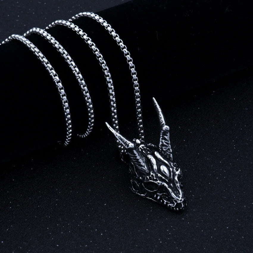 Stainless steel long horn pendant necklace with adjustable chain