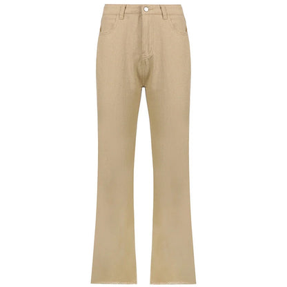 High waist slim jeans with bell bottoms in black, brown, and white