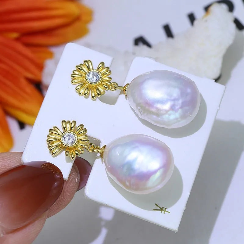 Pair of S925 sterling silver baroque flower earring frames on a plain background.