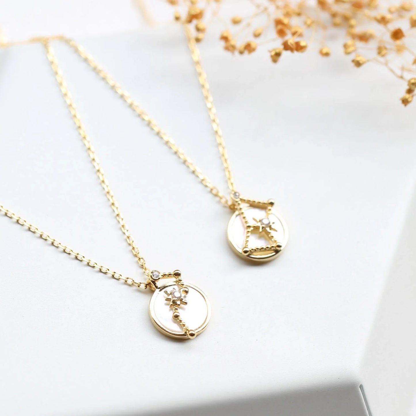 Christmas Big Dipper Orion Natural White Shell Necklace in 925 Silver with adjustable chain