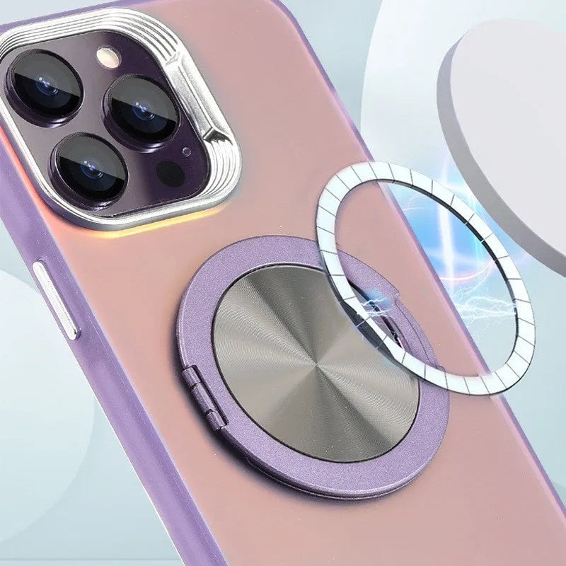 Apple compatible colorful 360 rotary magnetic adhesive bracket phone case with invisible stand for iPhone, graphite black