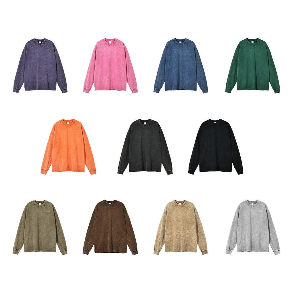 Men's vintage cotton pullover shirt in washed batik colours with long sleeves and loose fit styling