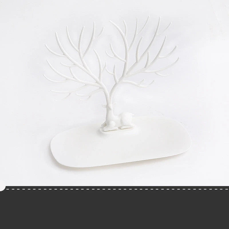 Deer antler jewelry stand in white and black, organising earrings and necklaces