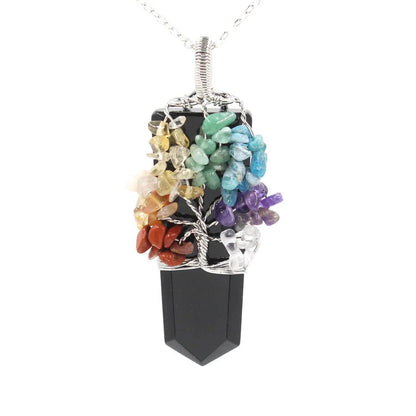 Crystal Column Tree of Life Winding Pendant Necklace in various natural crystal colours