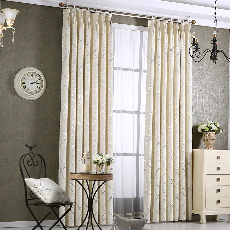 Modern minimalist chenille blackout curtain panel in neutral colour for living room