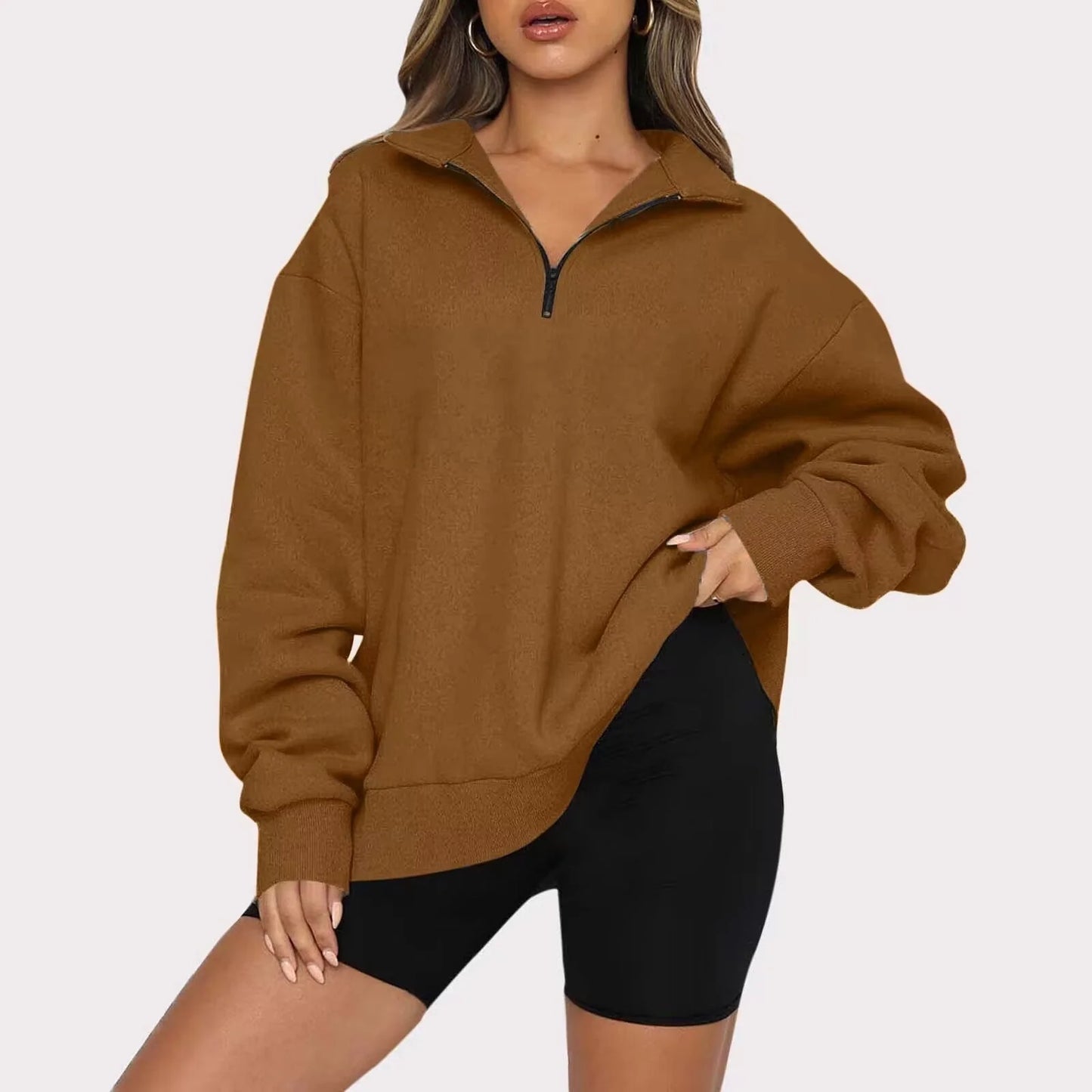 Women's zip turndown collar sweatshirt in various colours