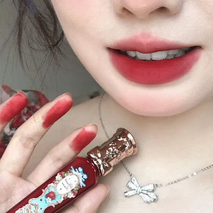 Flower Knows Strawberry Rococo Series Embossed Blush Velvet Matte Lip Glaze in vintage-inspired packaging